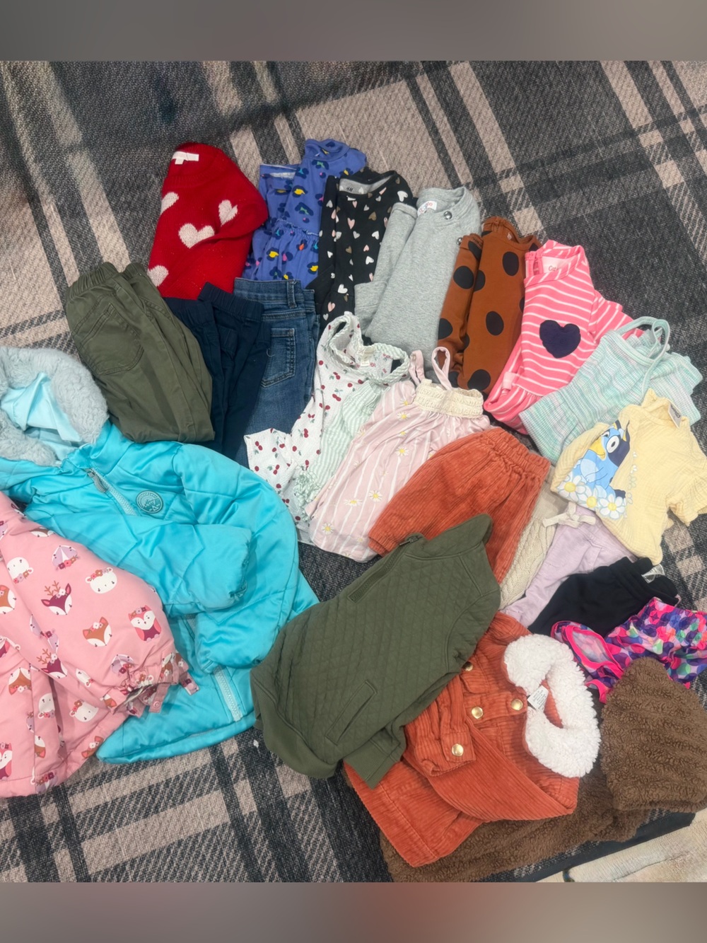 Girls Mixed Clothing Lot with Pink Hooded Jacket and Teal Coat